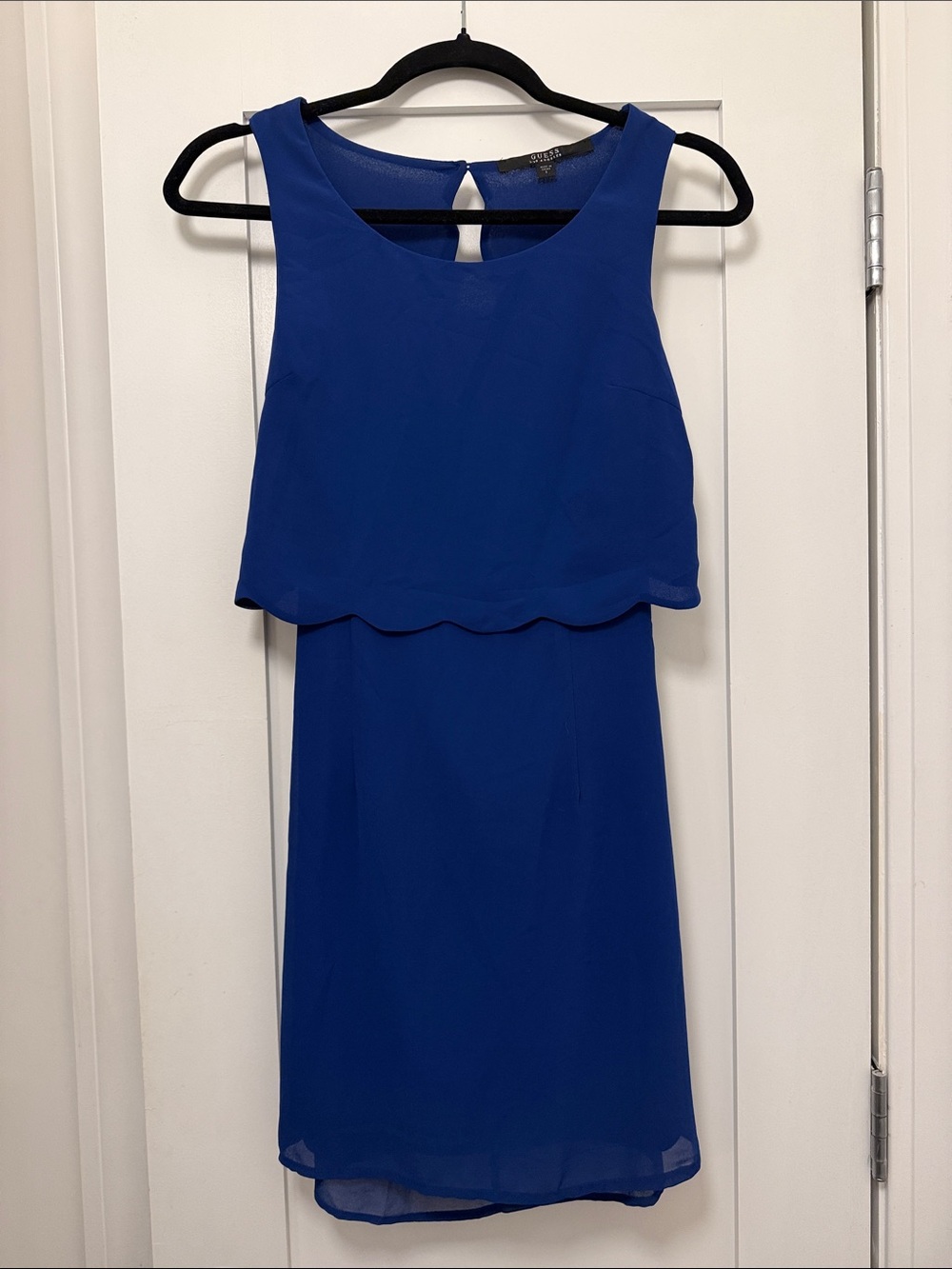Guess Royal Blue Sleeveless Scalloped Hem Mini Dress